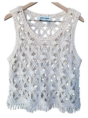 DKNY Boho Macramé Pullover Vest/Tank Top | Cream | Size M